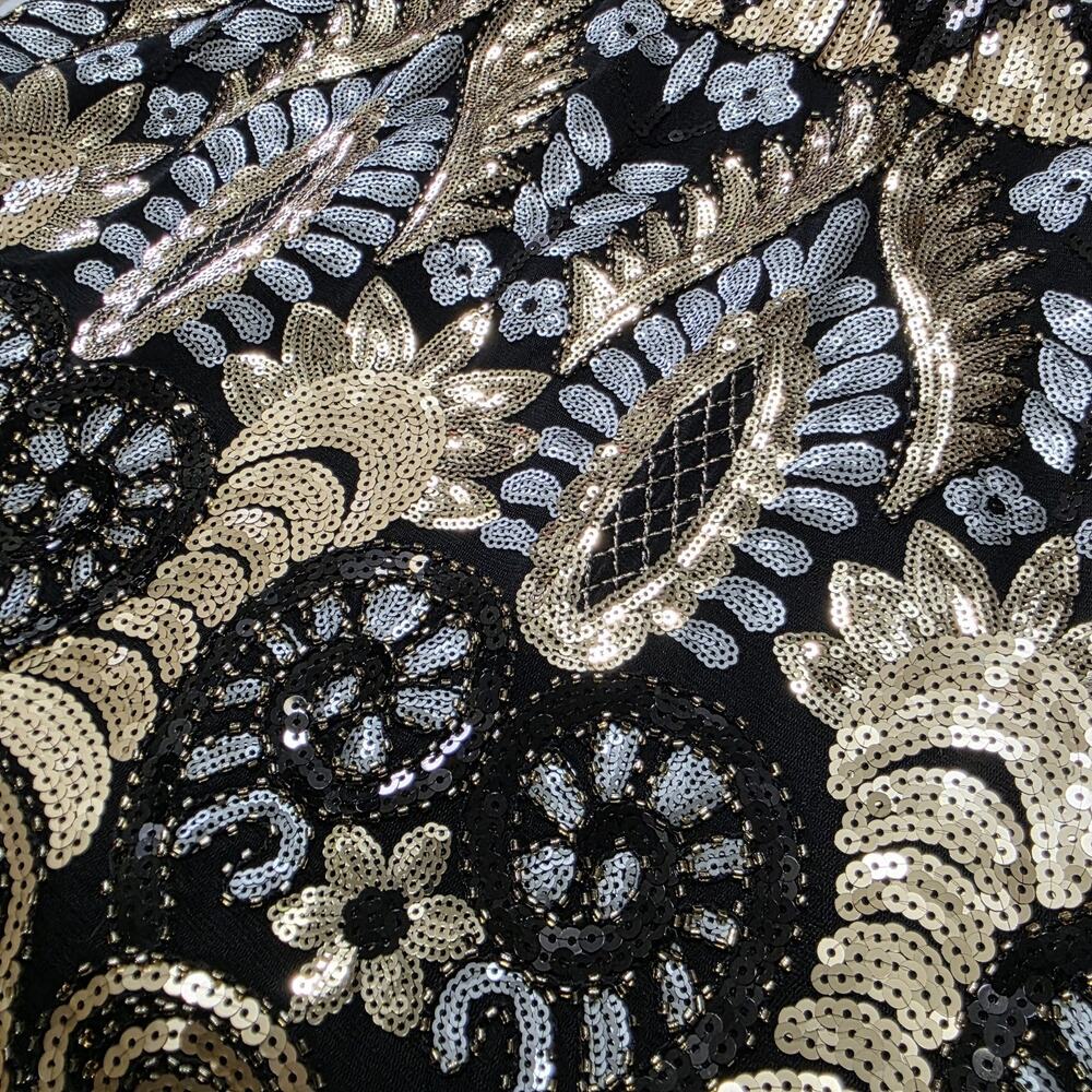 Main Strip Sequin Mini Skirt Gold Black Art Deco Party Glam Festival - Picture 8 of 9